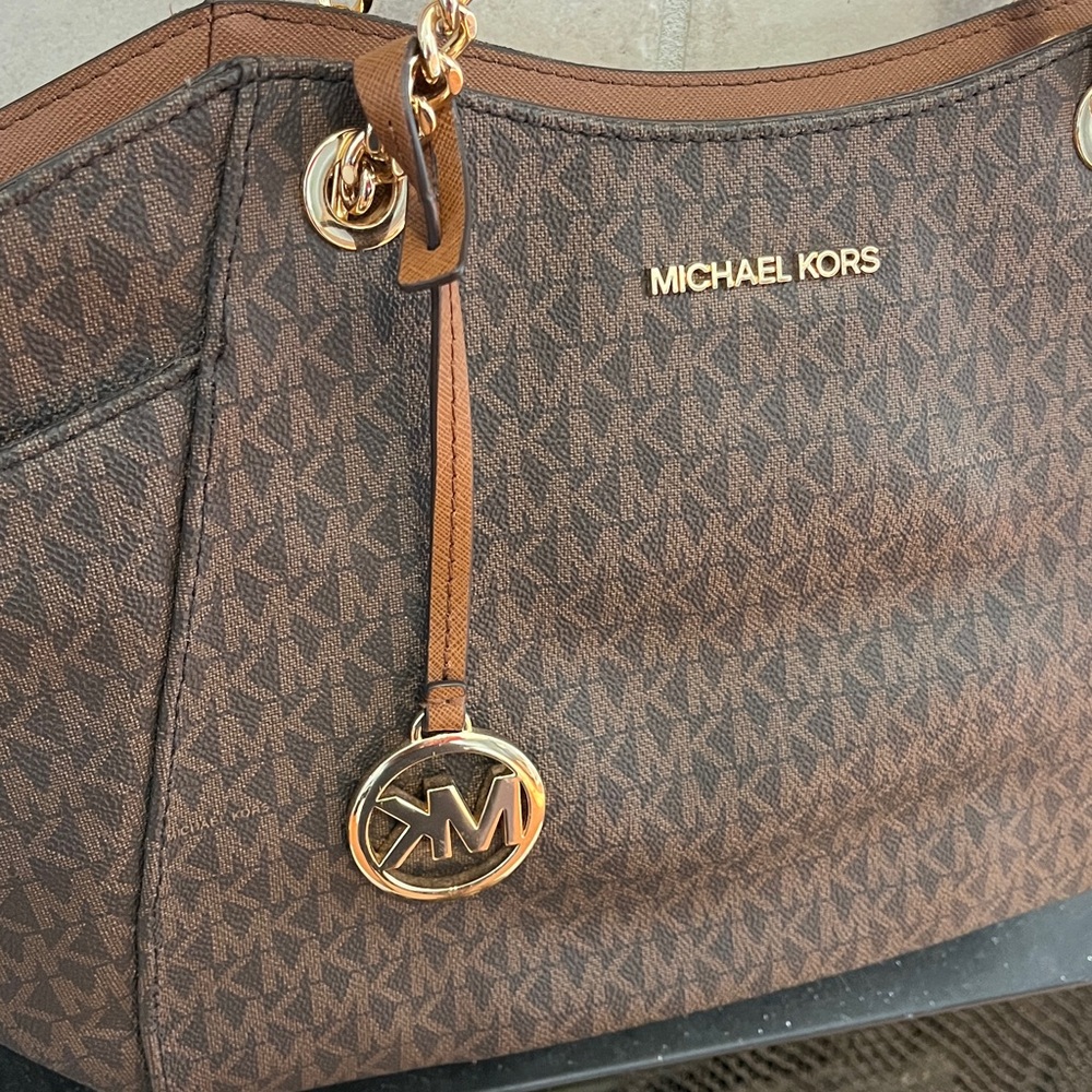 Michael Kors Signature Brown Tote with Gold Accents - Picture 3 of 5